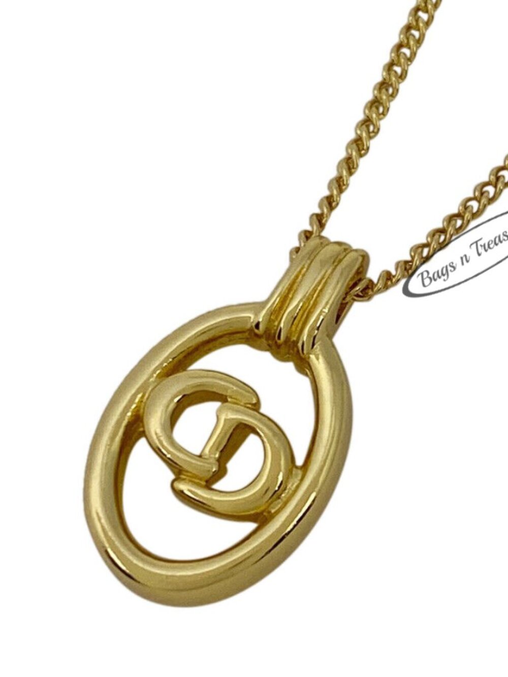 Vintage Christian Dior CD Logo Pendant Necklace Signed NOS Gold Tone - Picture 3 of 8